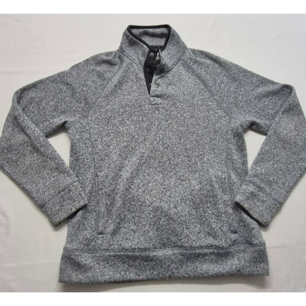 Sonoma men's gray fleece pull over 1/4 snap button mock neck‎ sweatshirt sz. M